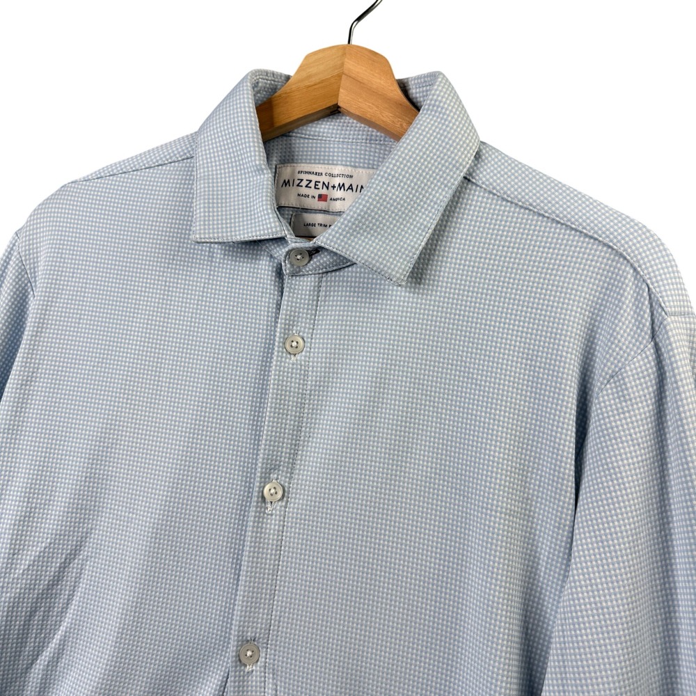 Mizzen+Main Spinnaker Collection Mens Large Blue Gingham Performance Shirt